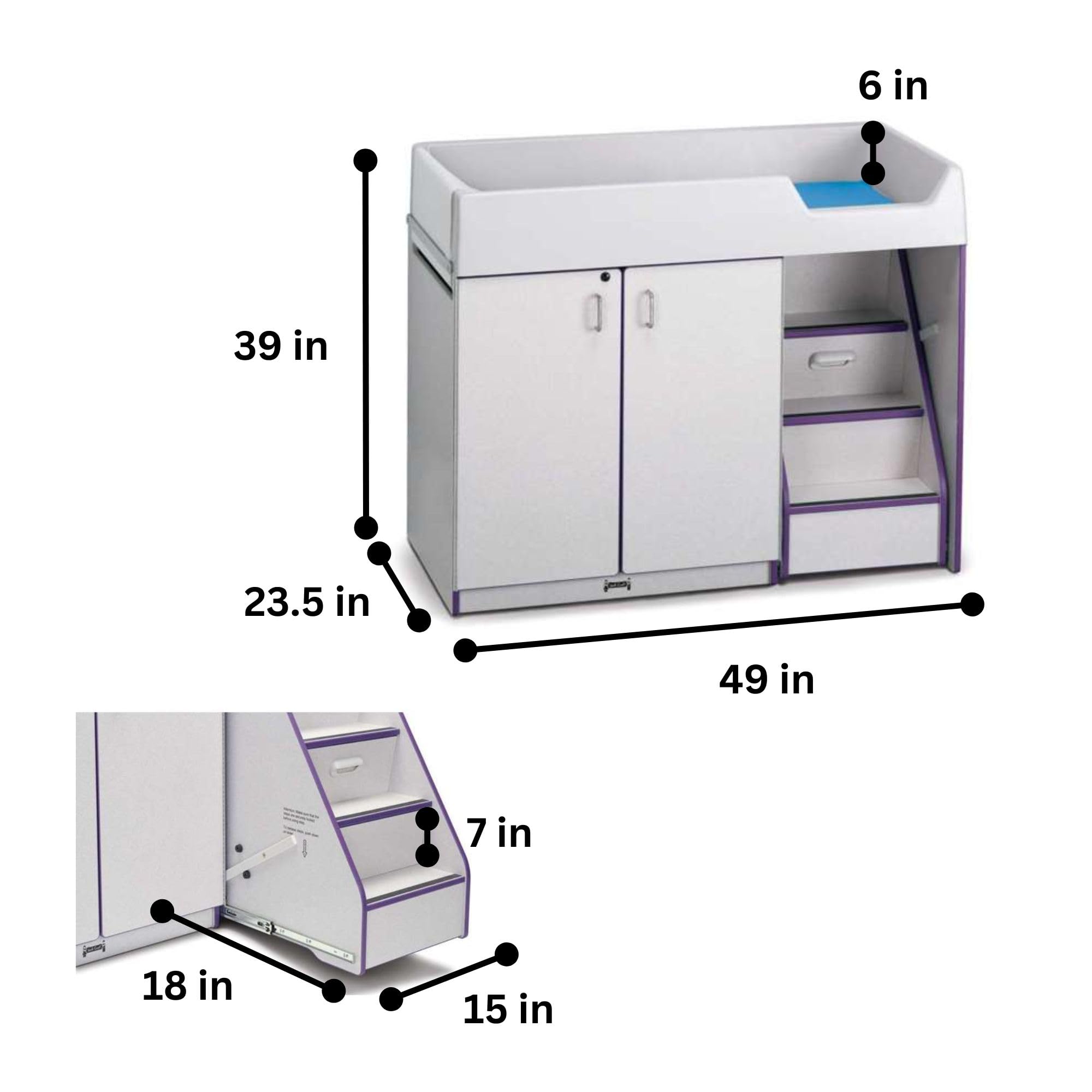 Diaper Changing Table with Pull-Out Stairs and Storage Cubbies