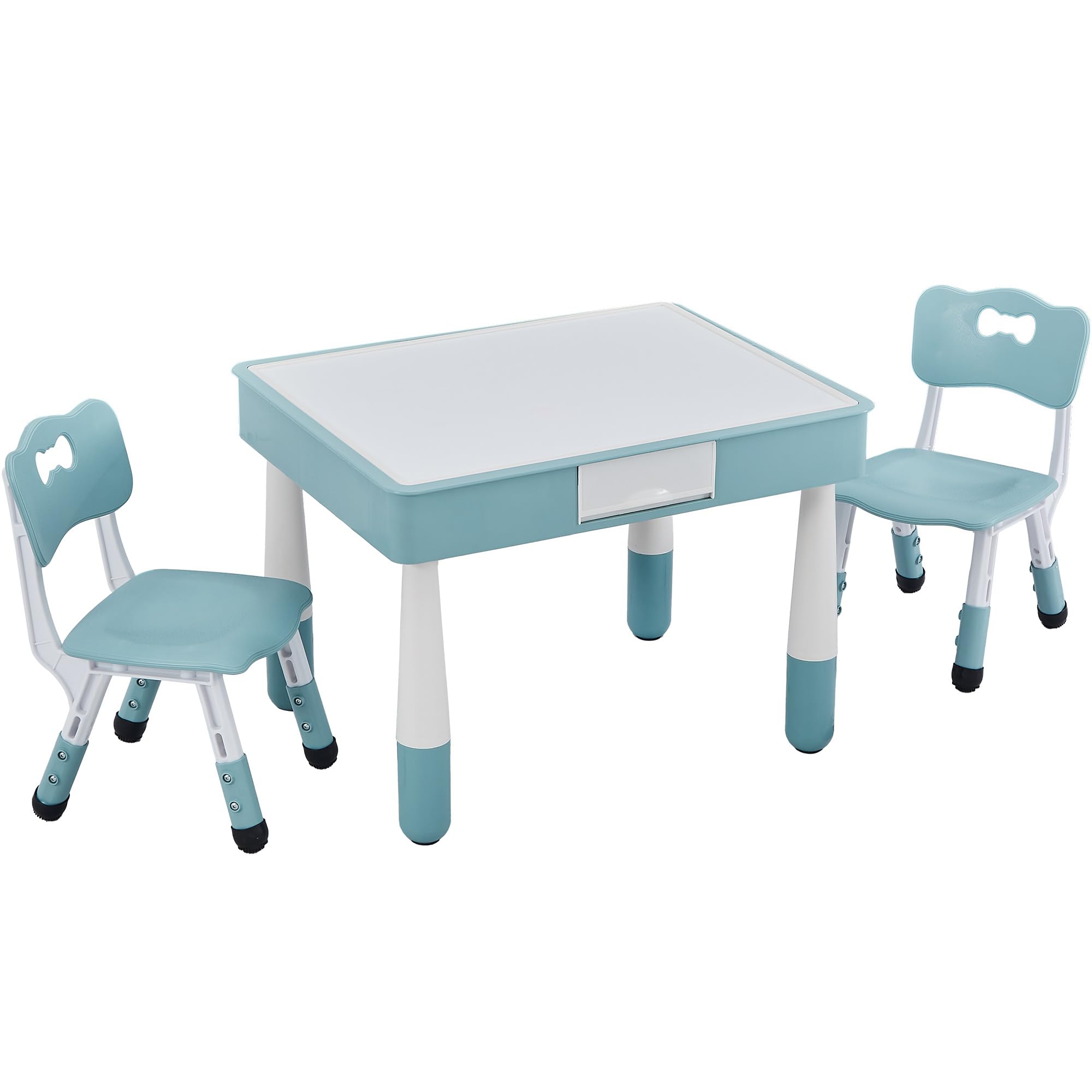 4 in 1 Kids Table and 2 Chairs Set, Toddler Table and Chair Set for Kids Ages 3-10, Activity Tables for Building Blocks/Drawing/Reading/Dining，Gift for Boy & Girl (Grayish Blue)