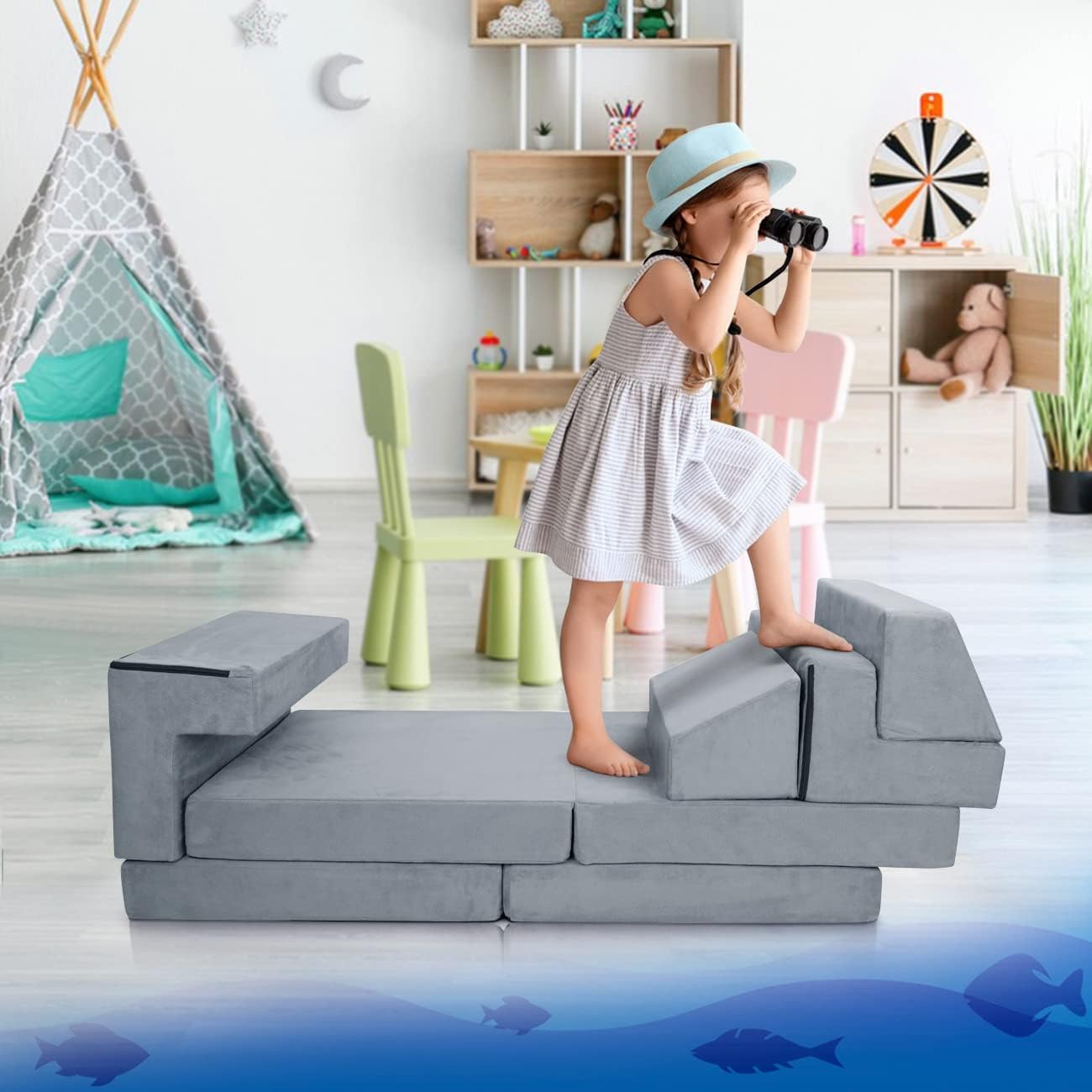 7PCS Kids Play Couch, 2025 Premium Modular Kids Play Couch for Toddler Child