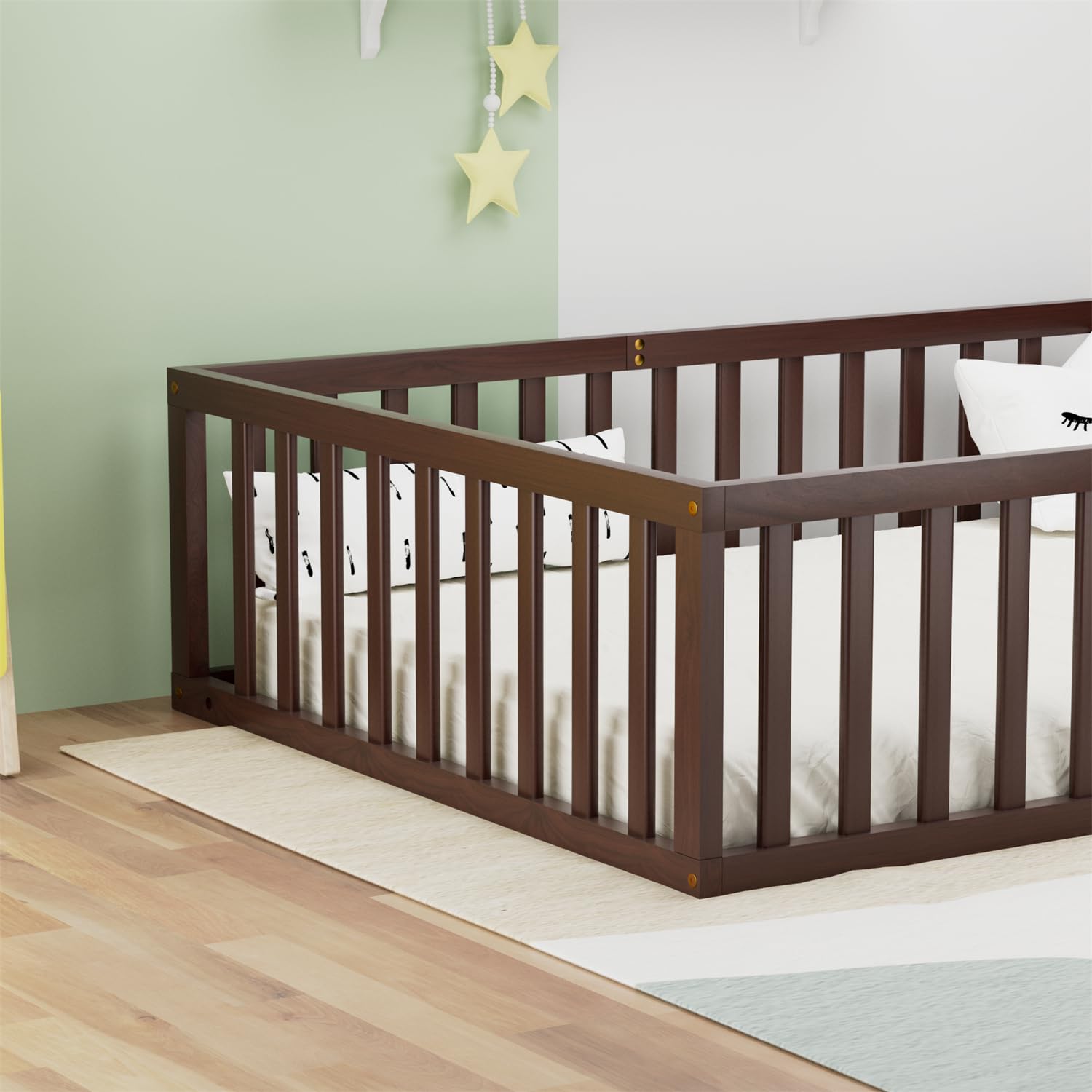 Full Floor Bed for Kids Solid Wood Montessori Bed Frame
