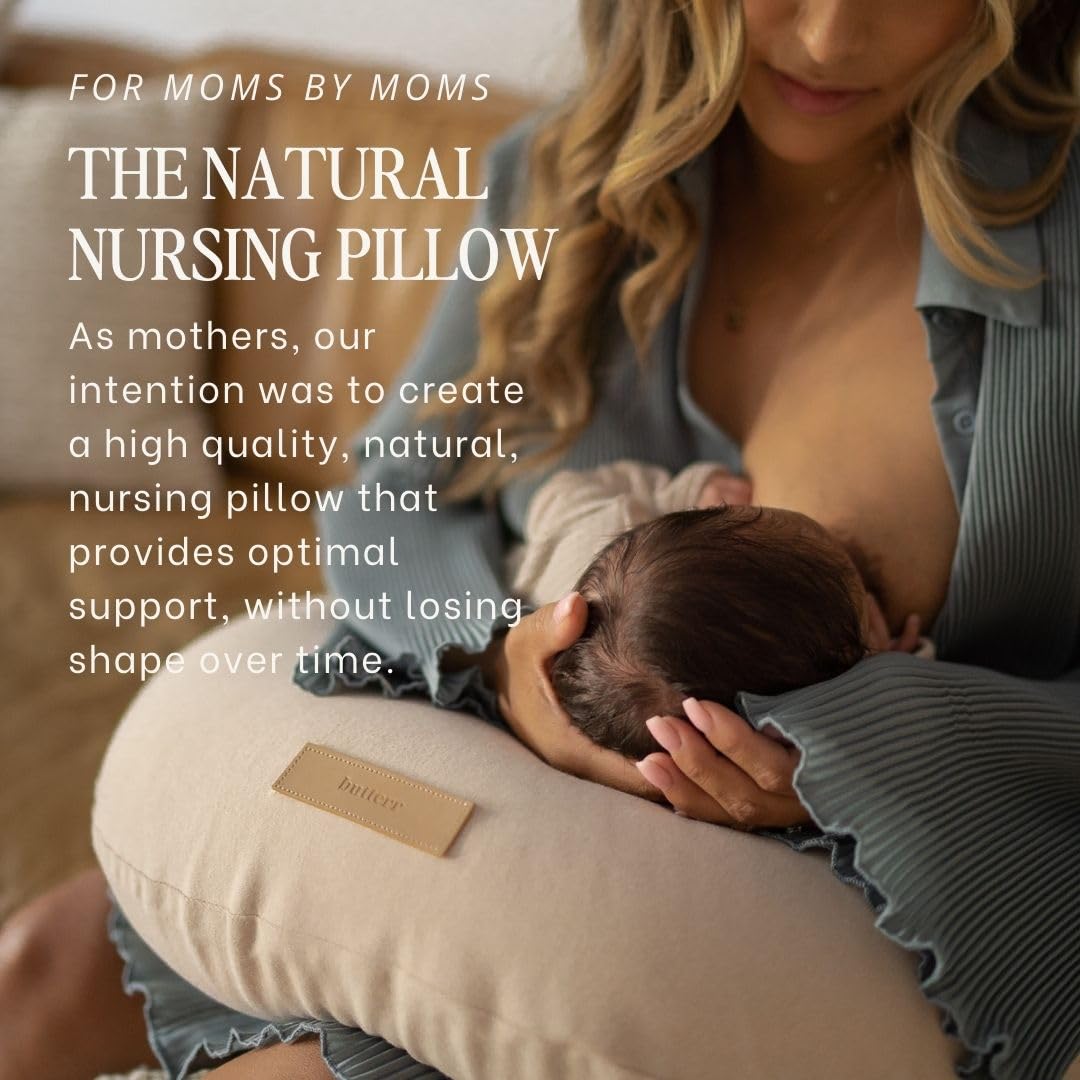 Natural Breastfeeding Pillow, Nursing and Posture Support, Plant Based Cushion with Organic Cotton Removable Cover (Wheat)