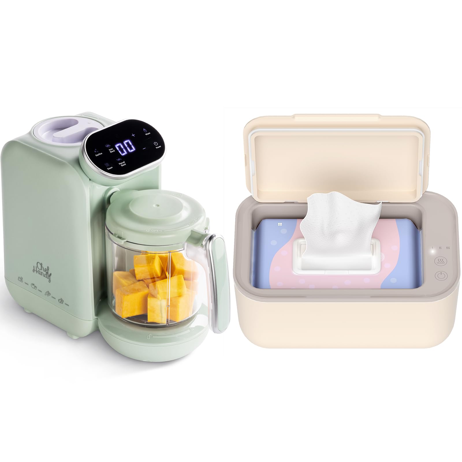 Chefhandy Baby Food Maker and Yellow Baby Wipe Warmer