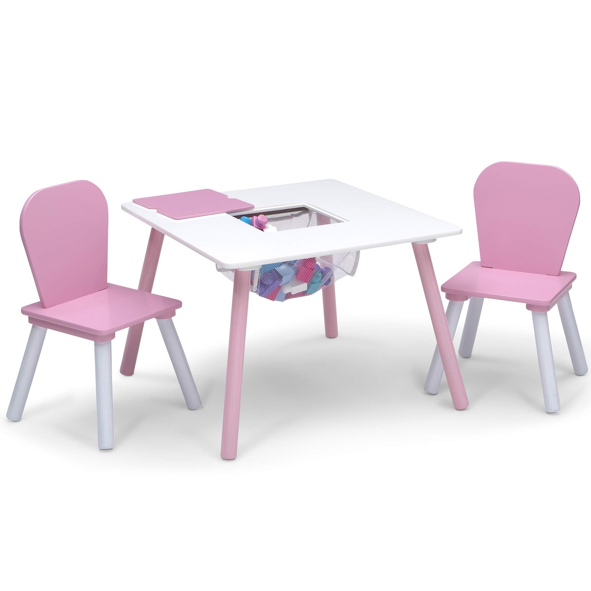 4-Piece Toddler Playroom Set, Pink/White