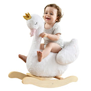 Kids Rocking Horse White Swan, Stuffed Animal Wooden Rocker for Children 6 Months