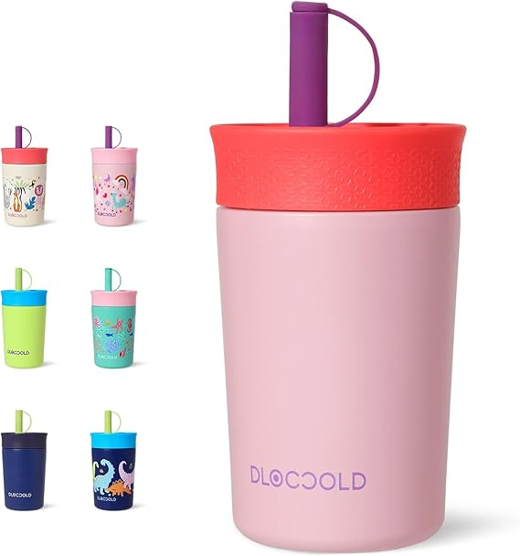 12 oz Insulated Stainless Steel Straw Tumbler, Reusable Sippy Cup With Leak-Proof Spill Resistant Flexible Straw Lid, Cups, Easy to Clean, Water Bottle, Great for Travel, Home (2 Pack)