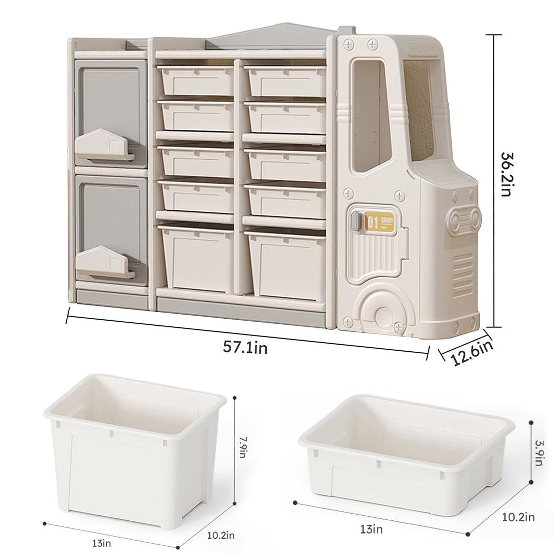 Kids Toy Organizer Multi-Functional Storage Bookshelf with Bins and Cabinets