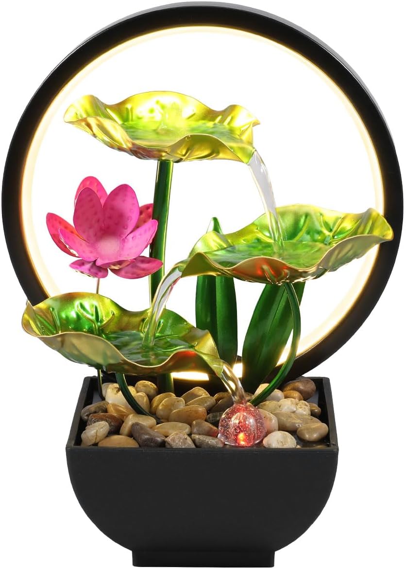 Tabletop Fountain 3-Tiers Leaf,11" Small Waterfall Fountains Indoor