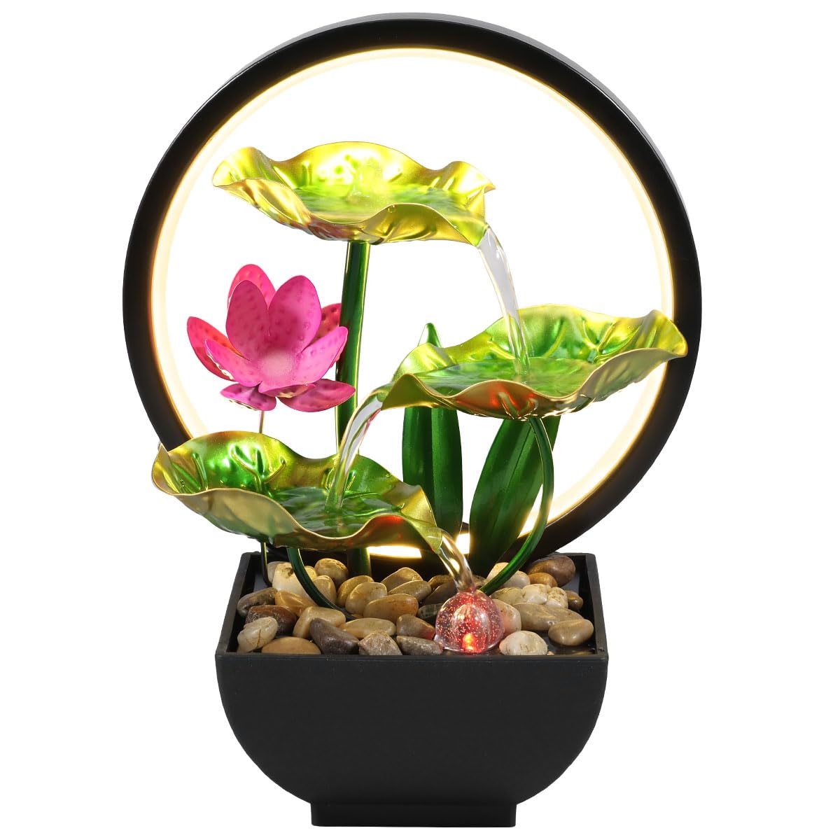 Tabletop Fountain 3-Tiers Leaf,11" Small Waterfall Fountains Indoor