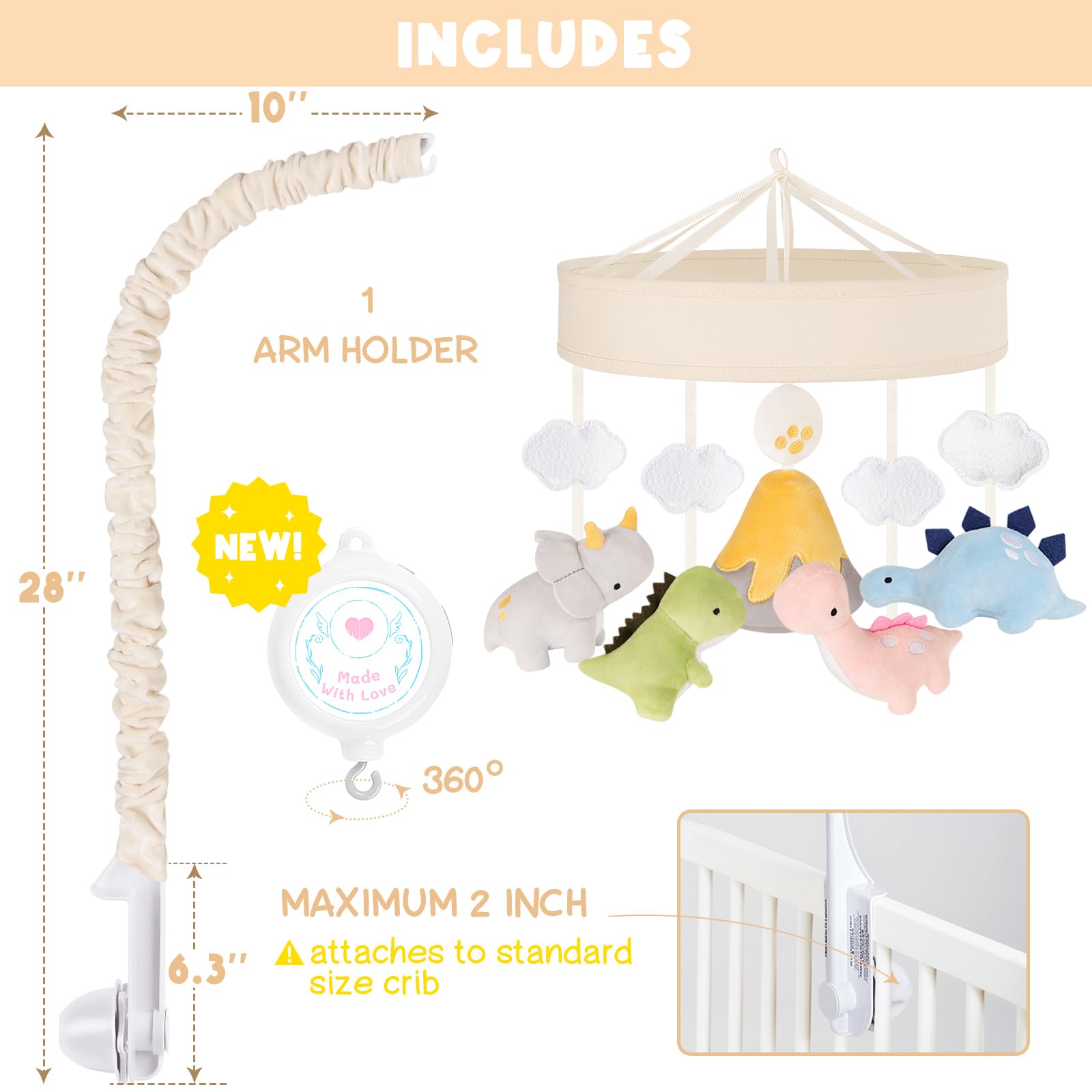 Dinosaur Crib Mobile with Music Box
