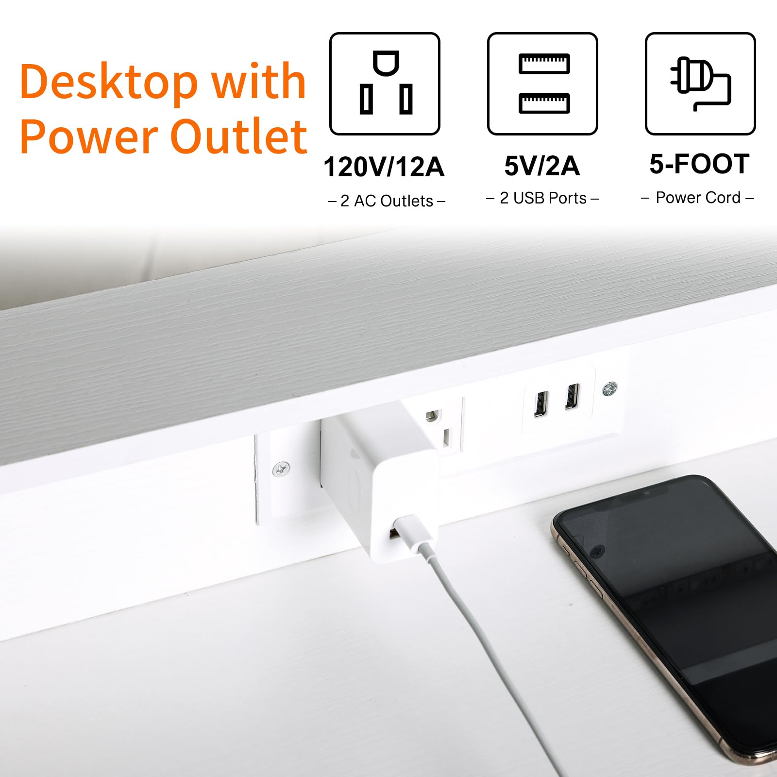 White Dresser with LED Lights and Charging Station