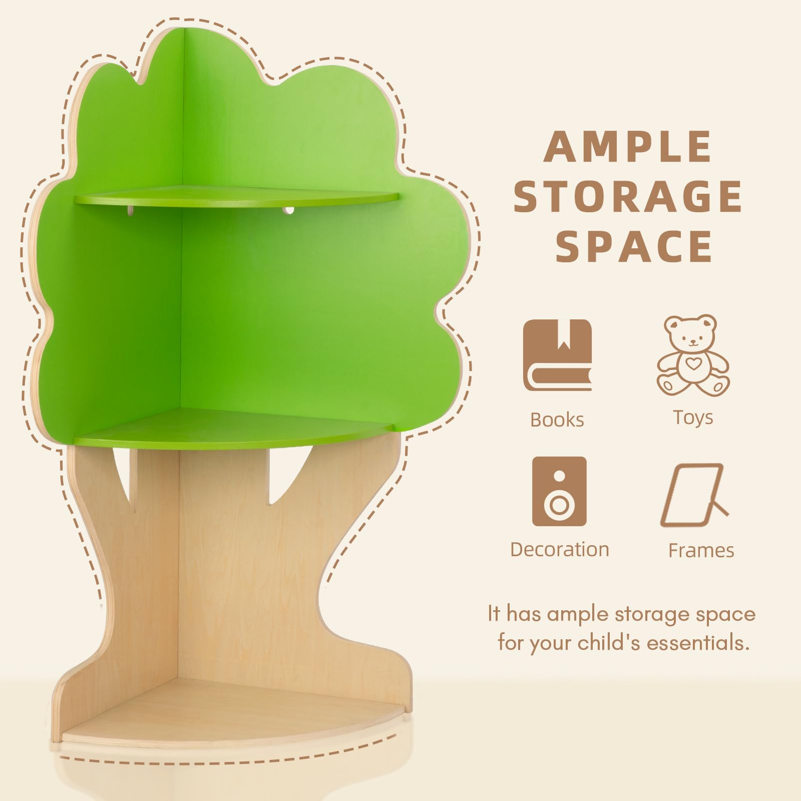 Tree Bookshelf Corner Storage for Kids Reading Nook