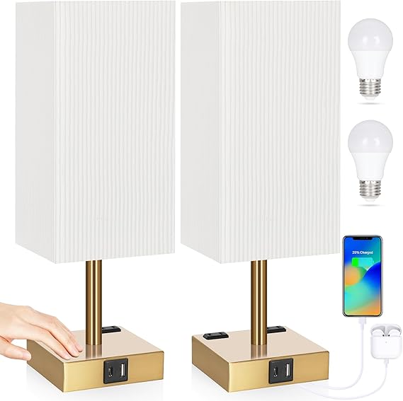 Bedside Table Lamps Set of 2 - Touch Nightstand Lamp for Bedroom