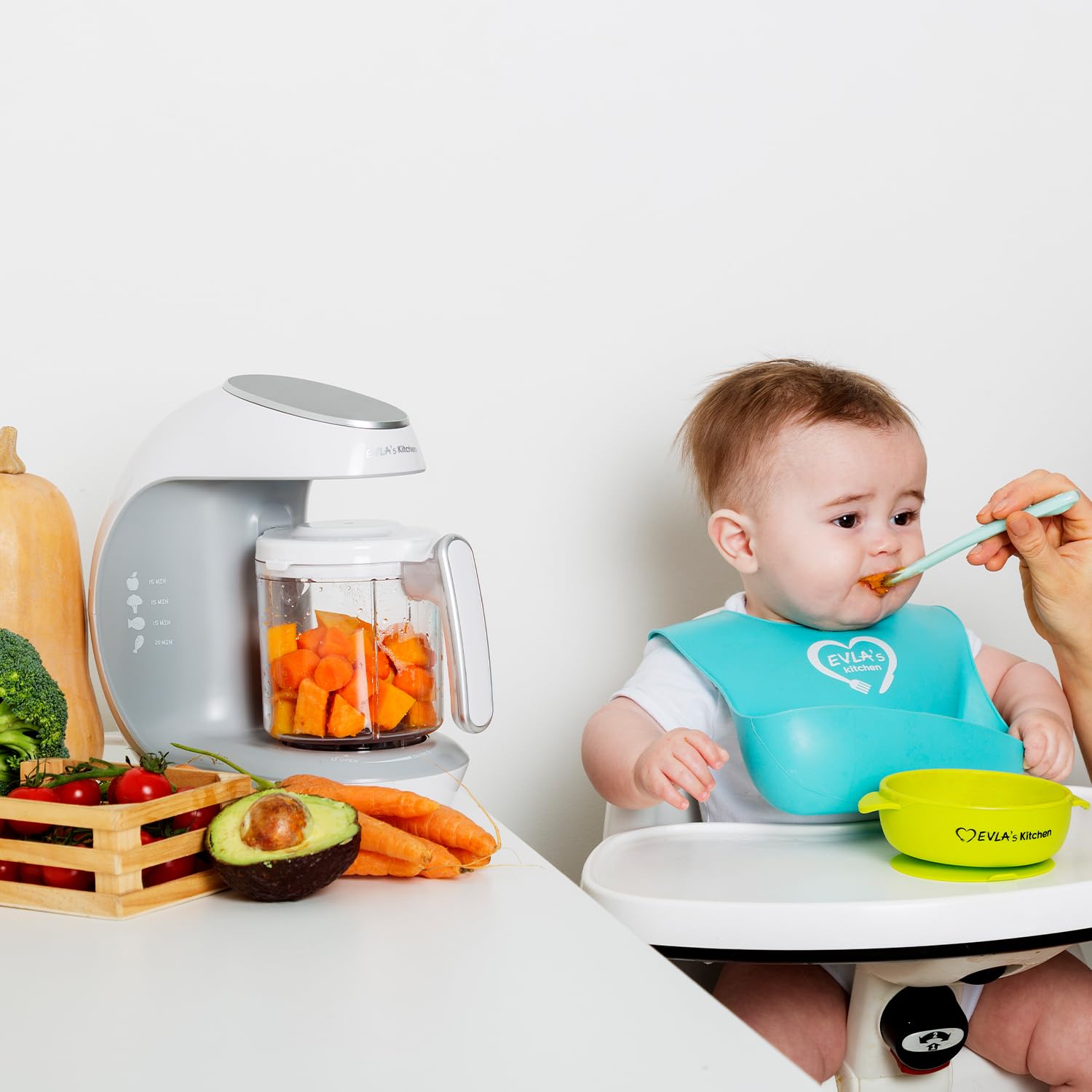 Replacement Stirring Cup & Blade with Steaming Basket for EVLA'S Baby Food Maker - White
