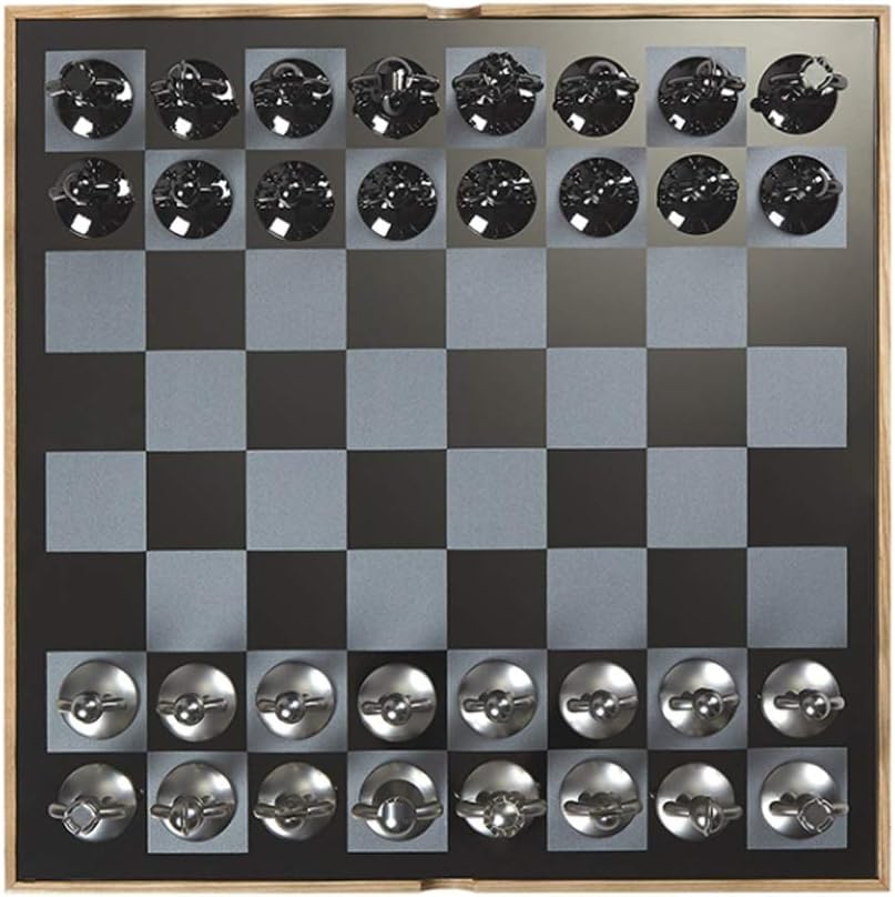 Exquisite Chess Set Wooden Chess Metal Chess Board with Chess Piece Inner Slot Chess