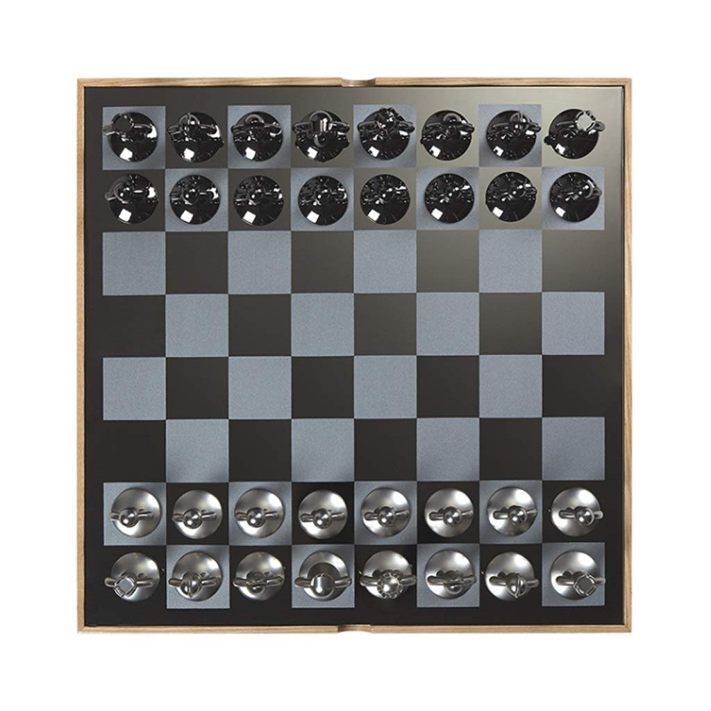 Exquisite Chess Set Wooden Chess Metal Chess Board with Chess Piece Inner Slot Chess