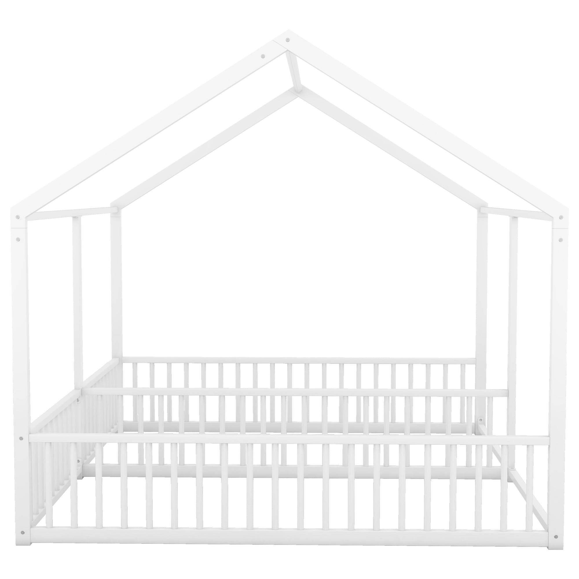 Twin House Floor Bed for Two Kids with Safety Rails