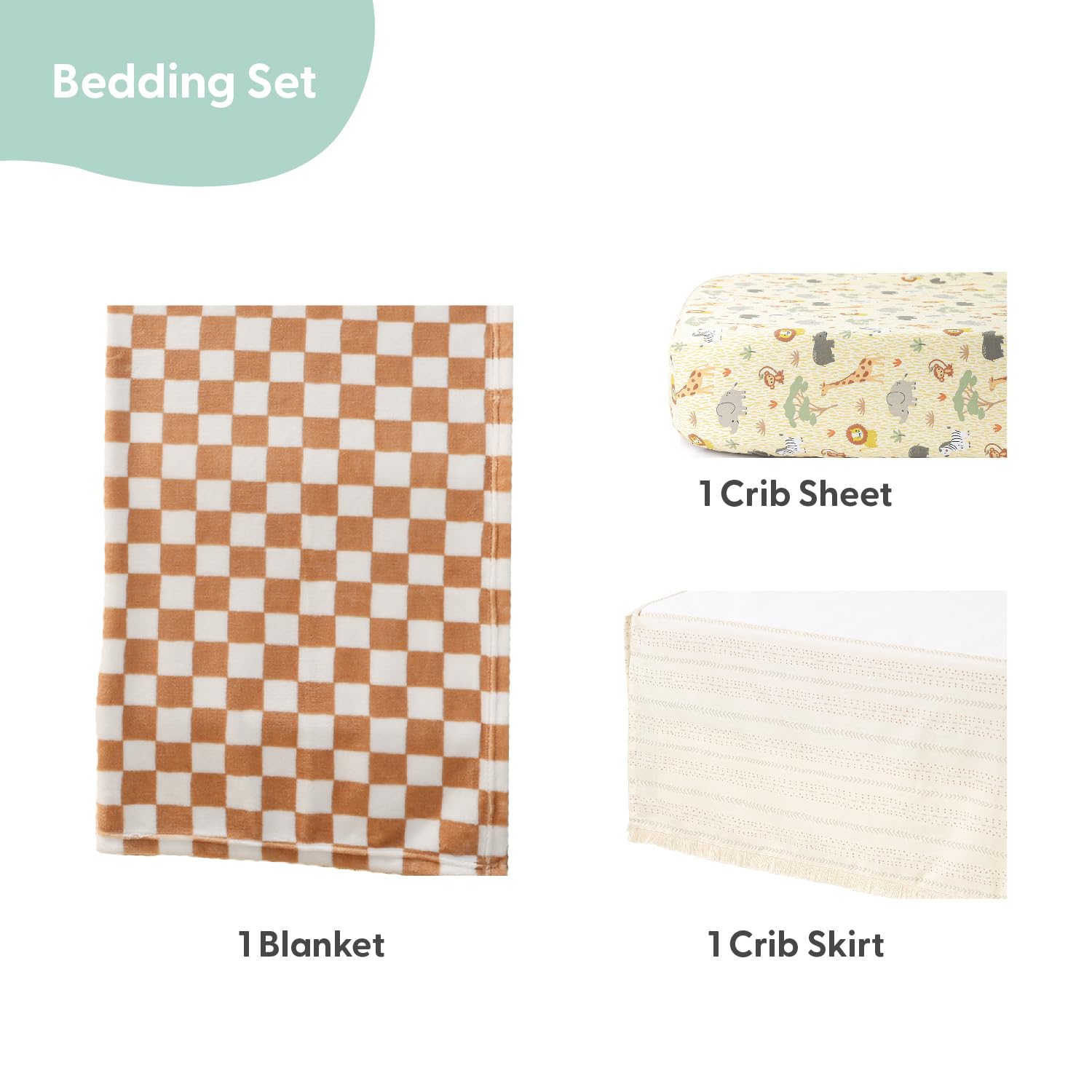 Safari Elephant Baby Crib Bedding Set - 3 Piece