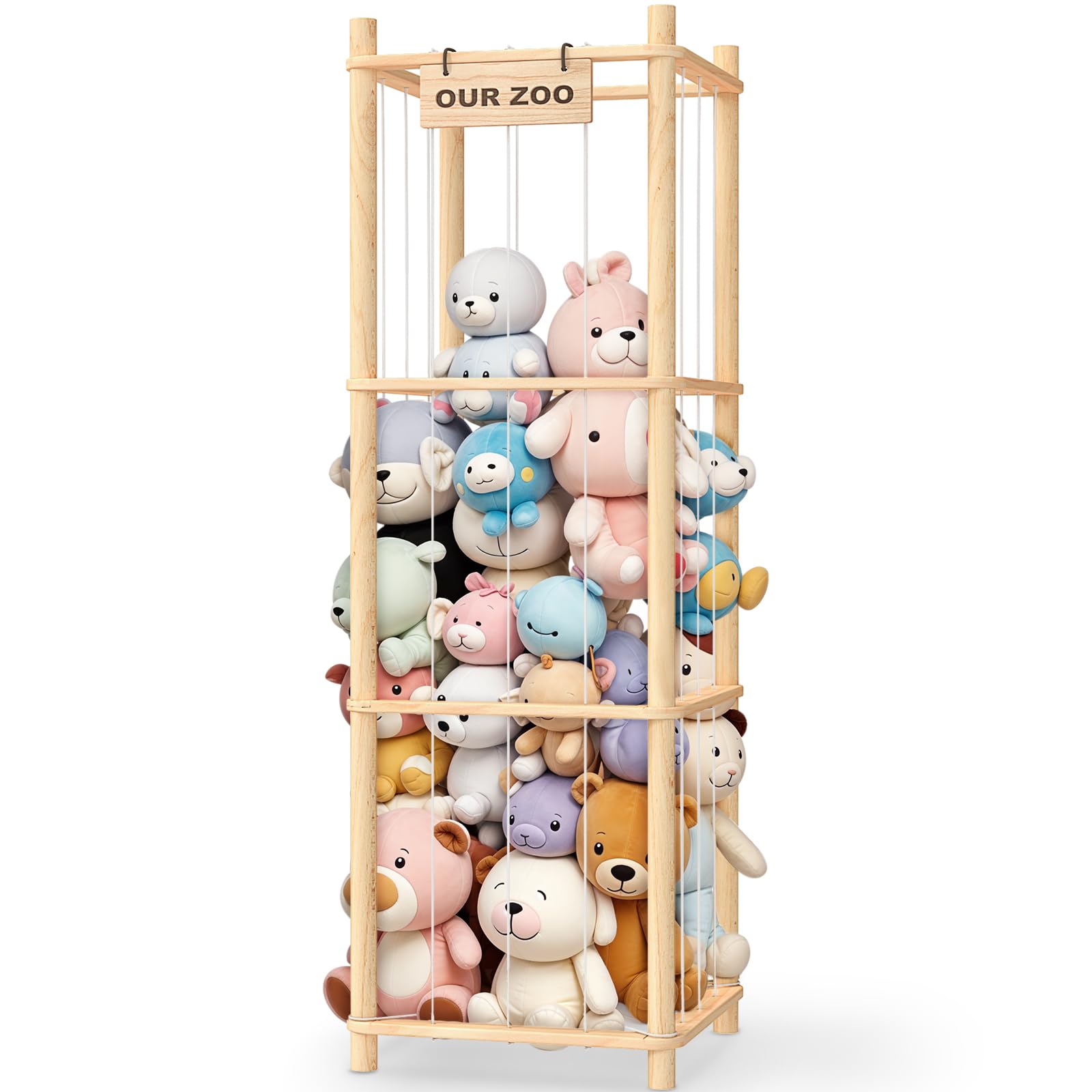 Stuffed Animal Storage & Organizer, Wooden Cute Zoo Toy Holder