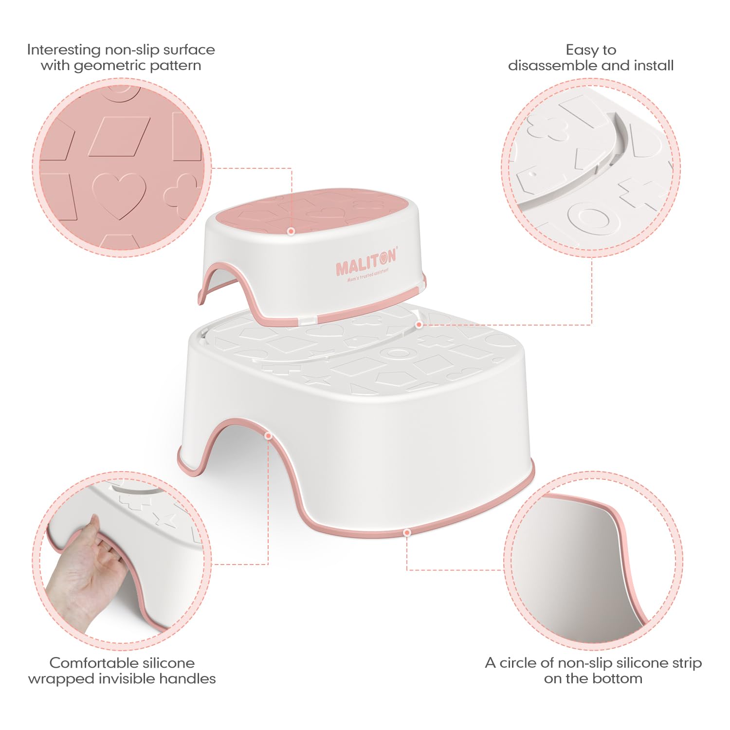 Potty Training Seat with Step Stools, Maliton Potty Training Toilet for Toddlers Girls with Splash Guard, Anti-Slip Toddler Stool for Bathroom, One Potty Seat and 2 in 1 Step Stool for Kids (Pink)