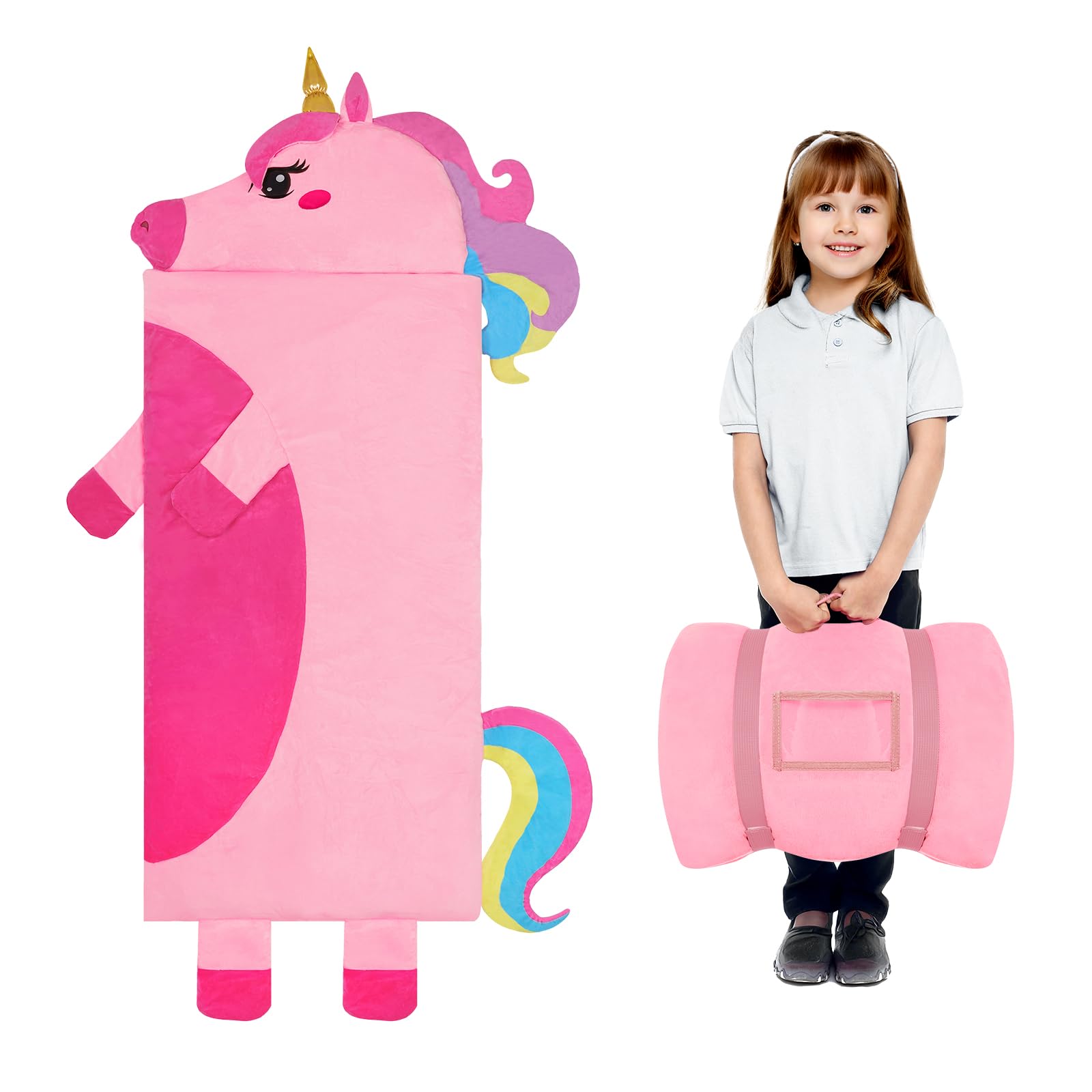 Bag Soft Plush Toddler Nap Mat with Pillow for Boys Girls Large