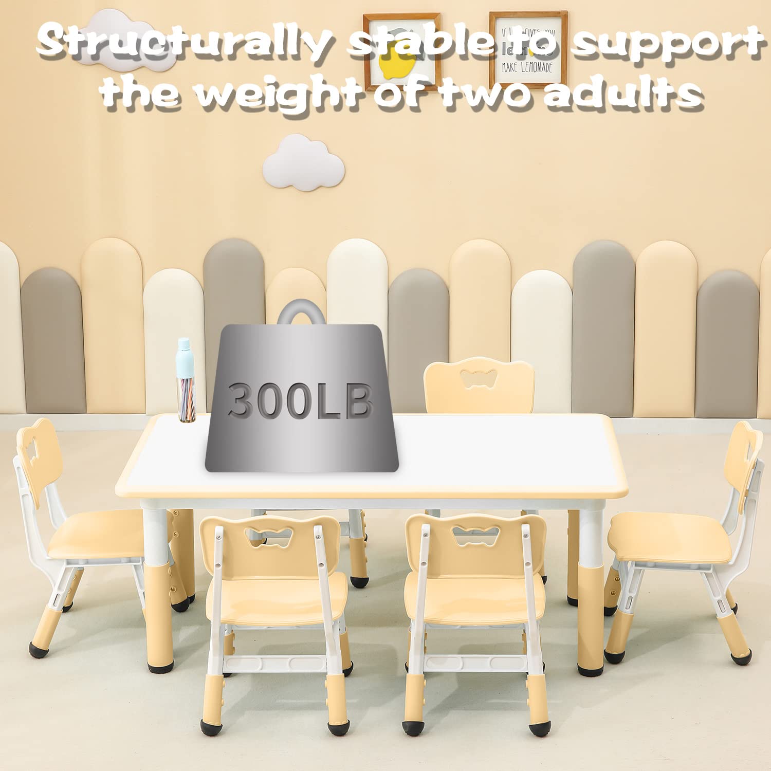 Kids Table and Chair Set with 6 Chairs - Height Adjustable