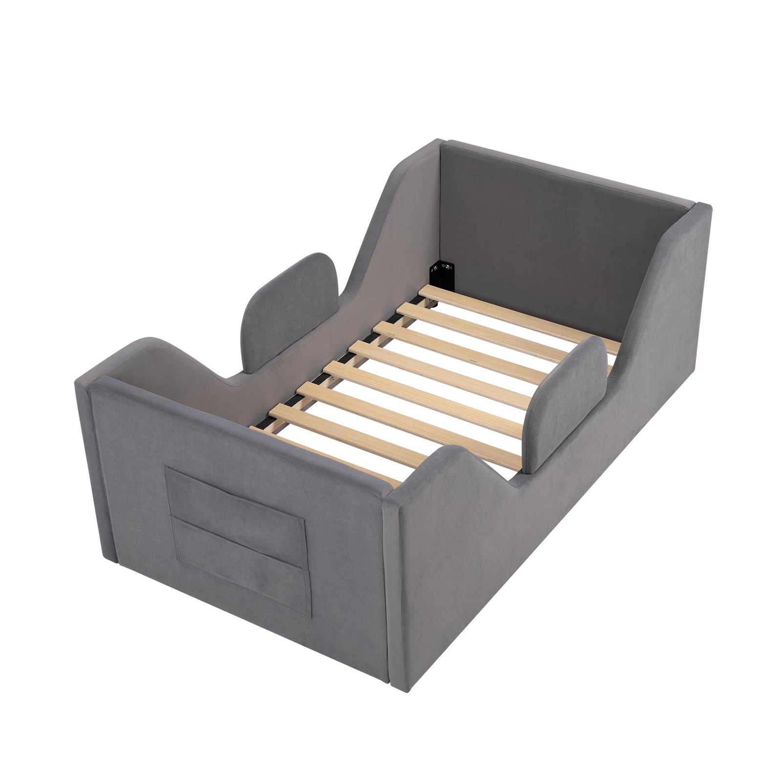 Toddler Floor Bed with Safety Rails and Storage