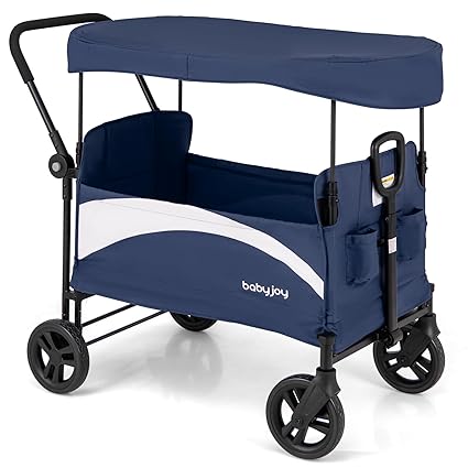 Collapsible Wagon Stroller for 2 Kids & Cargo, Push Pull Double Stroller