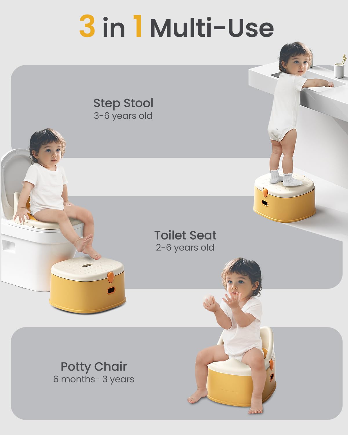3-in-1 Toddler Potty Training Toilet for Boys and Girls with Soft Cushion Multi-use Baby Potty Chair for Toddlers 1-3 Training Potty Seat Toddler Toilet Baby Potty Training Seat with Step Stool
