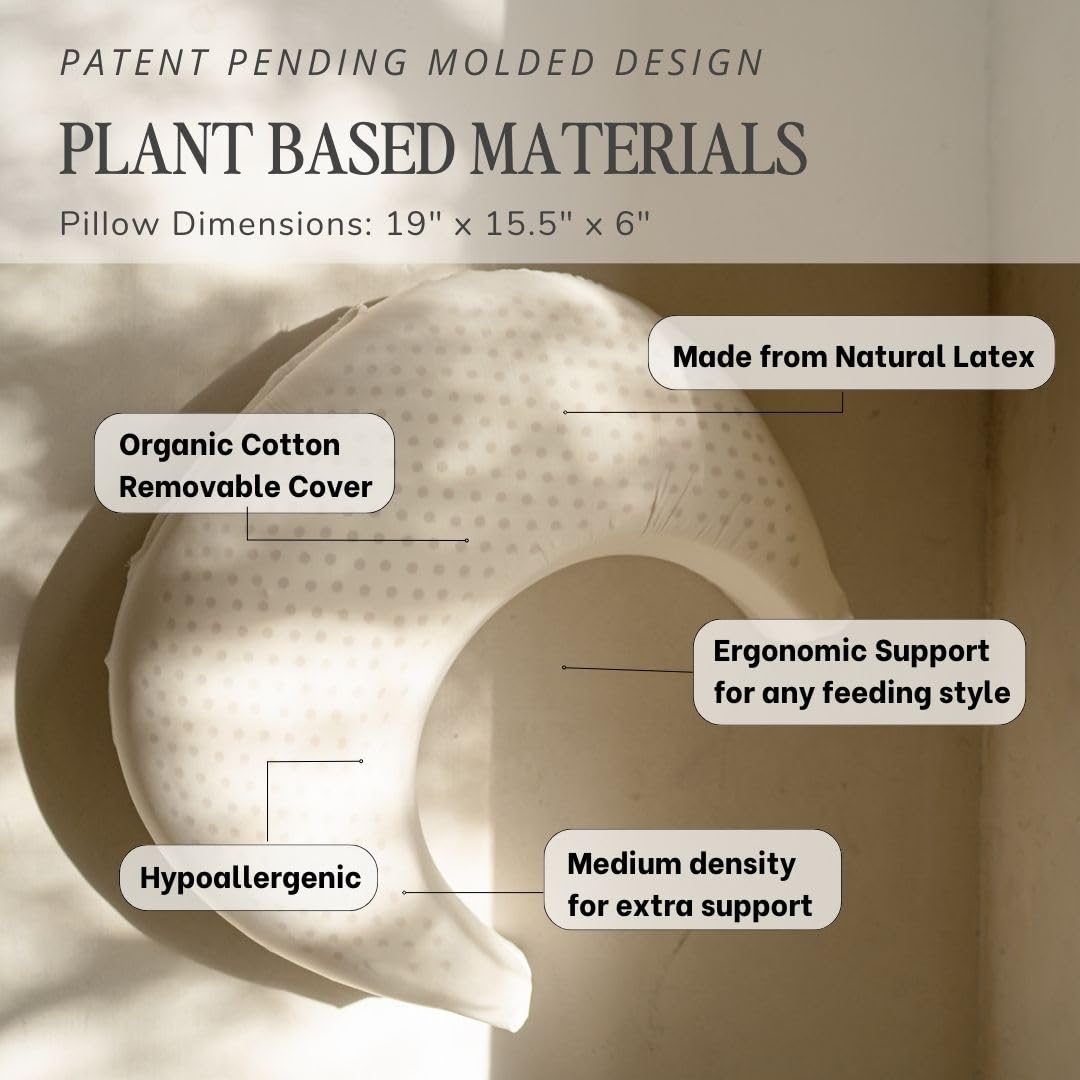 Natural Breastfeeding Pillow, Nursing and Posture Support, Plant Based Cushion with Organic Cotton Removable Cover (Wheat)