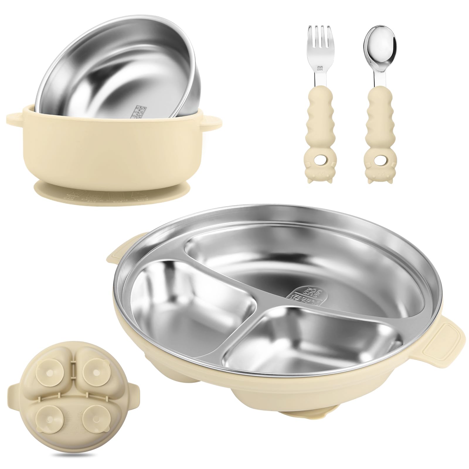 Stainless Steel Baby Plate and Bowl with Suction, Baby Bowl