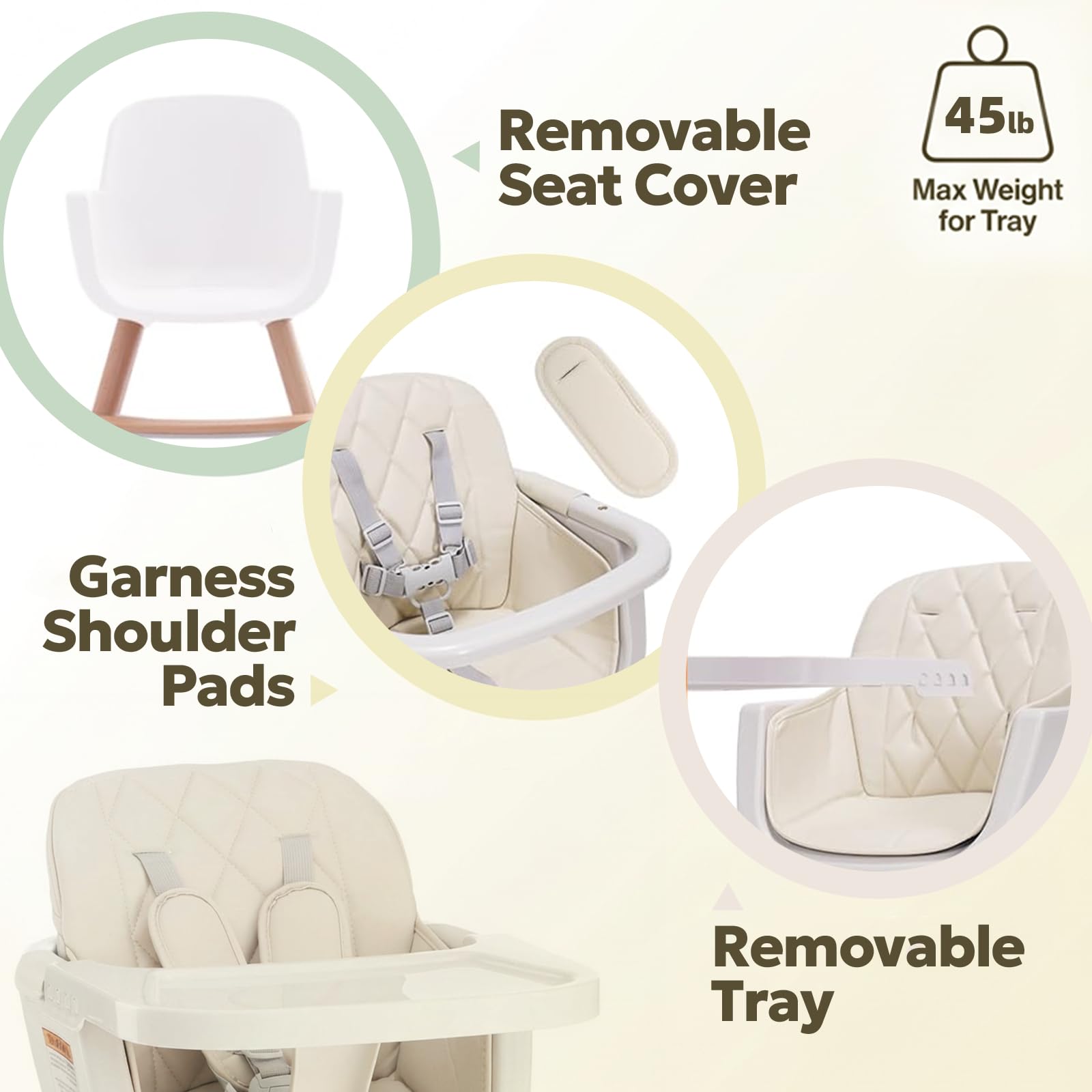 3-in-1 Convertible Wooden High Chair with Adjustable Legs