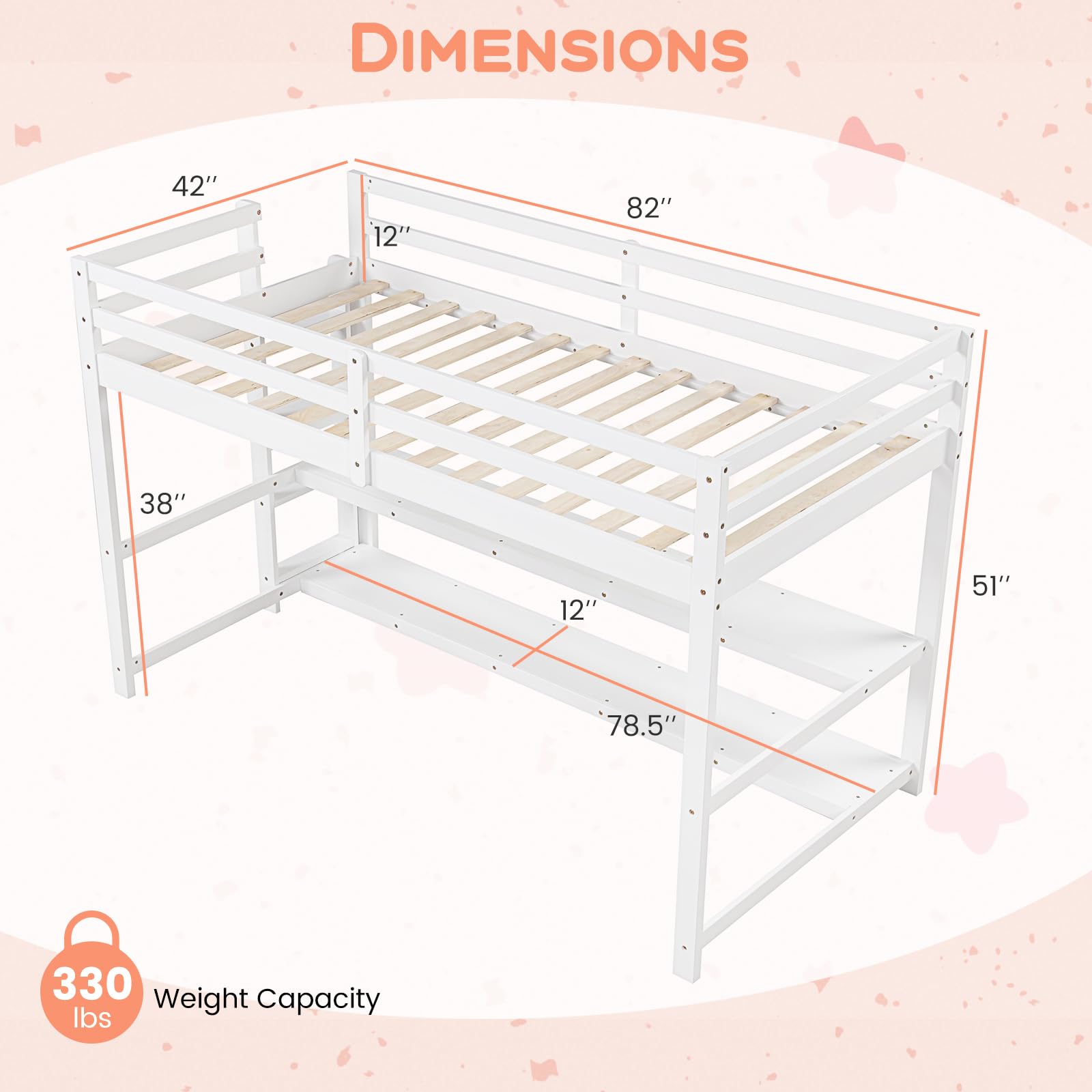 Twin Low Loft Bed with Storage Shelves and Ladder