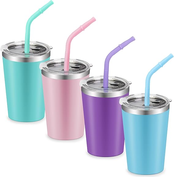 Toddler Straw Cups, 8oz Stainless Steel Insulated Tumblers with Lids and Straws