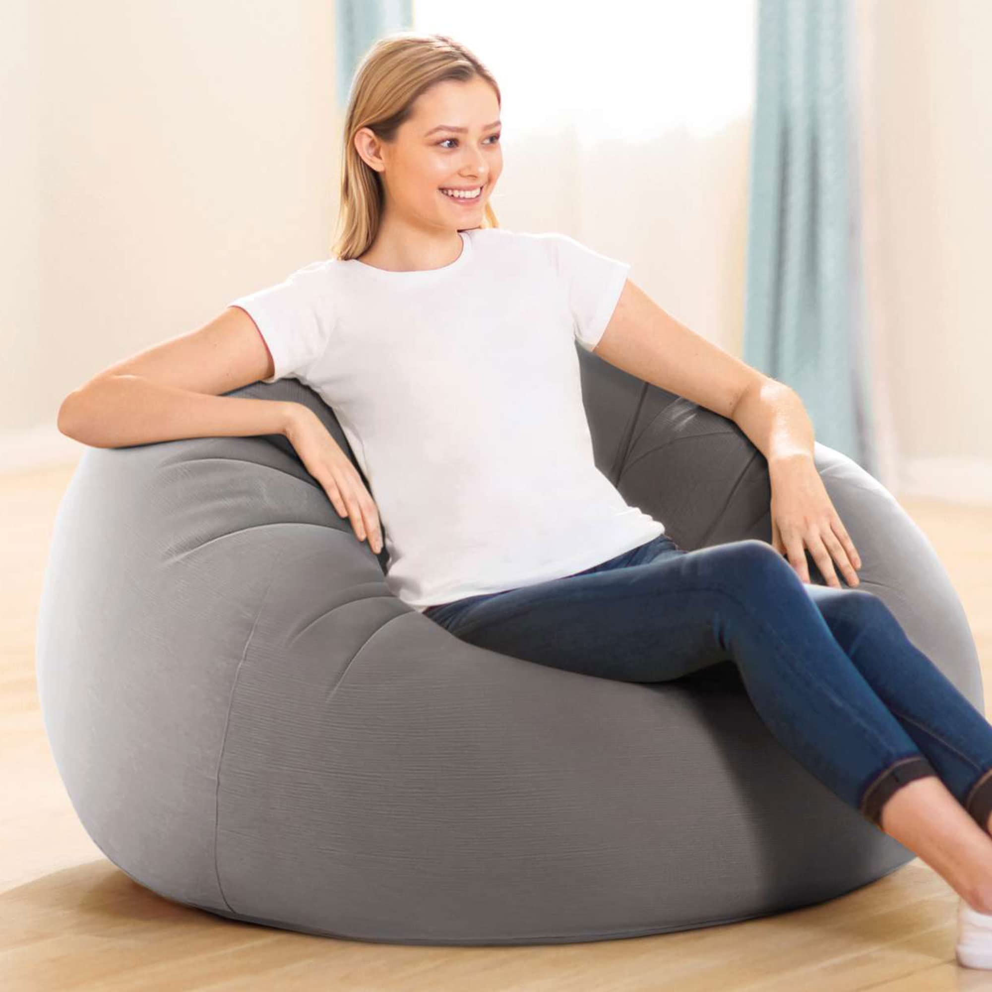 68579EP Beanless Bag Inflatable Lounge Chair: Corduroy Textured Flocking