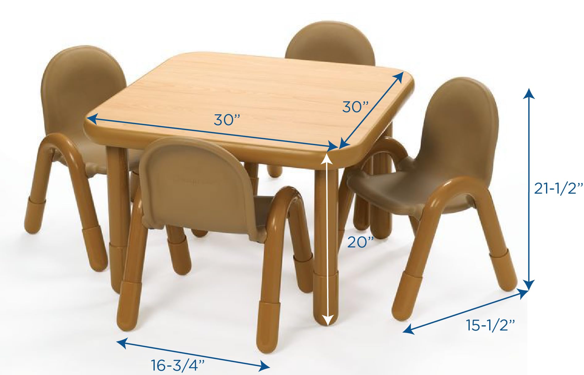 Baseline Preschool 30" Square Table & Chair Set - Natural Wood