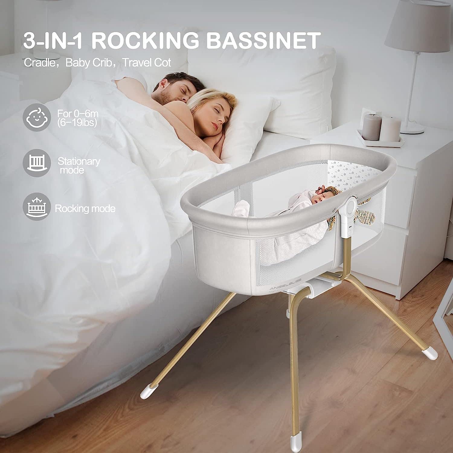 3-in-1 Rocking Baby Bassinet Bedside Sleeper