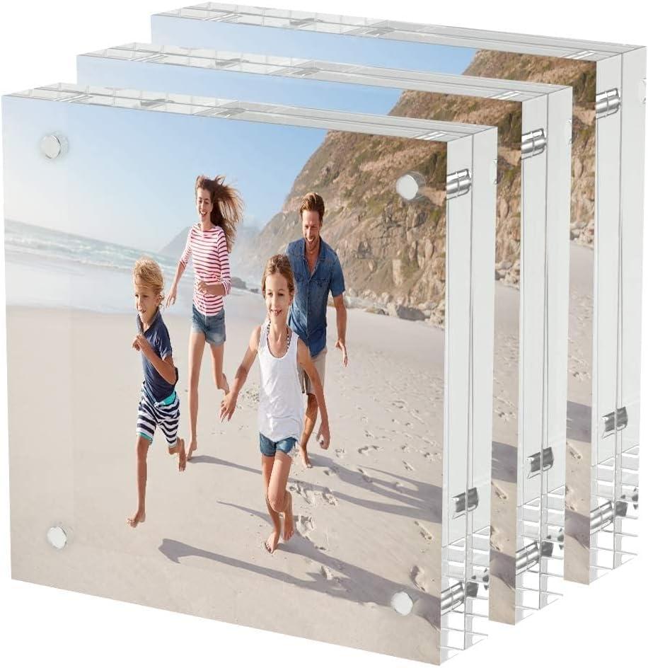 4x4 Acrylic Picture Frames 3 Pack, 20% Thicker Block