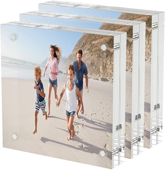 4x4 Acrylic Picture Frames 3 Pack, 20% Thicker Block