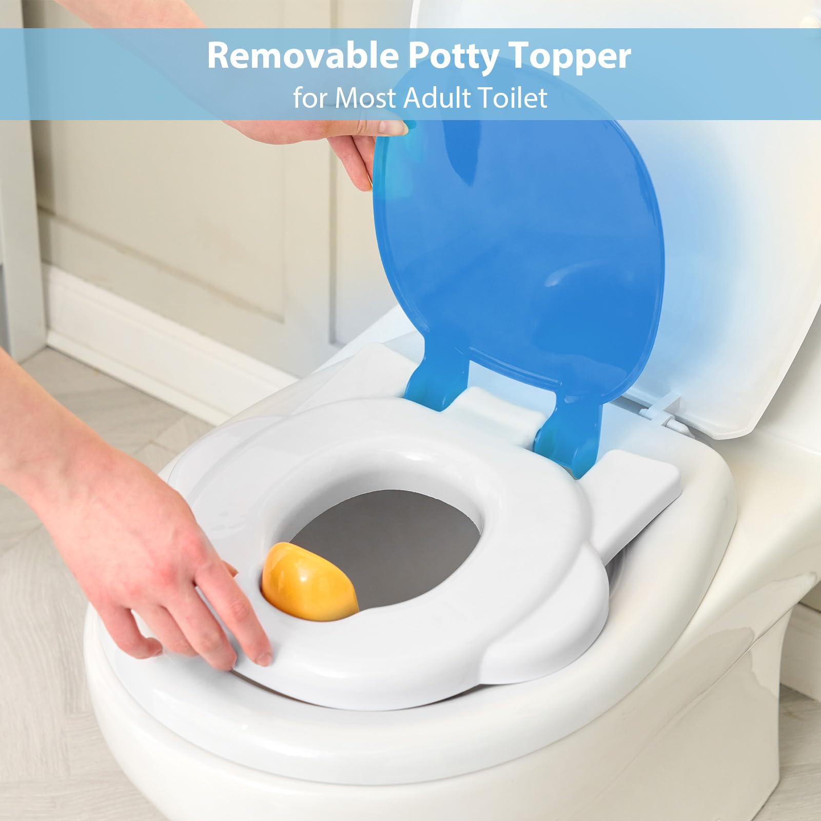 Looxii Potty Training Toilet, 2-in-1 Toddler Potty for Boys Girls Ages 1-3, Portable Training Seat with Toilet Paper Holder & Cheering Sound, Cute & Realistic Feel, Up to 50 Pounds,Elephant Blue