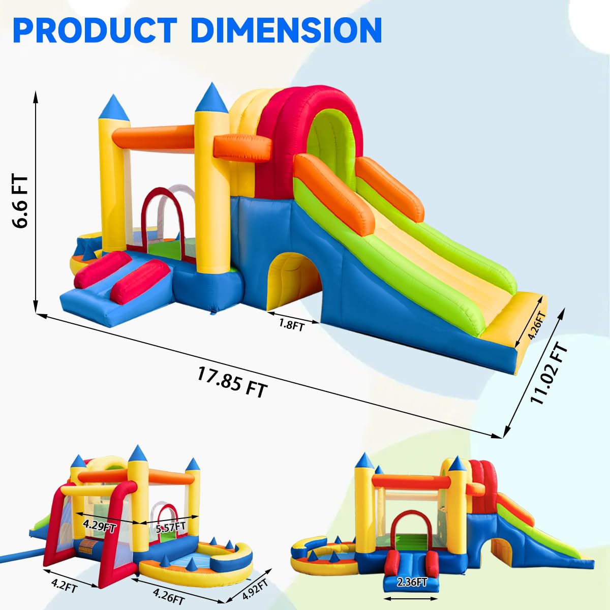 8-in-1 Inflatable Bounce House with Dual Slides and Climbing Wall