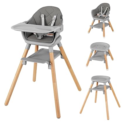 Baby High Chair, 6 in 1 Convertible Wooden High Chair for Babies & Toddlers