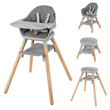 Baby High Chair, 6 in 1 Convertible Wooden High Chair for Babies & Toddlers