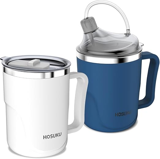 Spill-Proof Cup for Elderly, 13.5oz Stainless Steel Sippy Cup with Straw