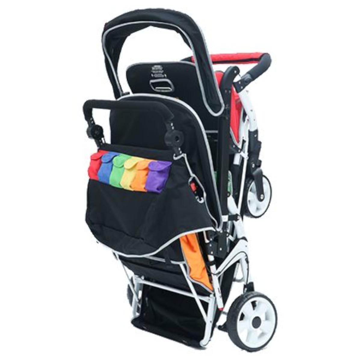 6-Seat Tandem Stroller with Double Canopy and Safety Harness