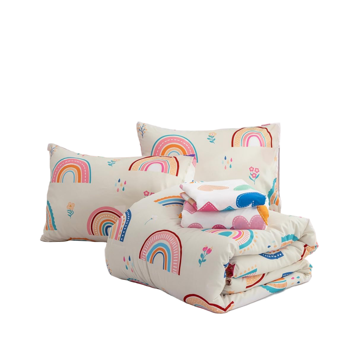 Rainbow Comforter Set with Sheets,5 Pieces Floral Bed in a Bag Twin