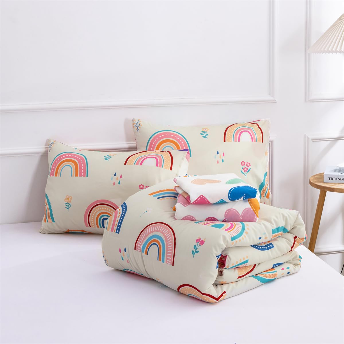 Rainbow Comforter Set with Sheets,5 Pieces Floral Bed in a Bag Twin
