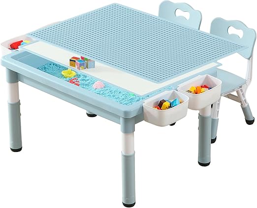Multi Functional Kids Table and 2 Chairs Set, Graffiti & Building Blocks