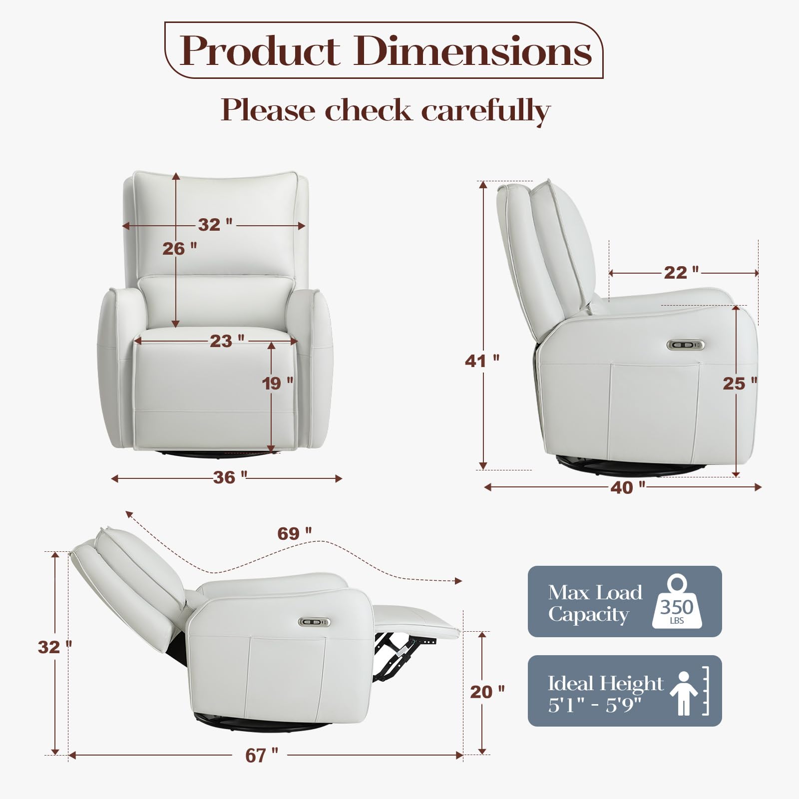 Power Swivel Glider Recliner with USB Charging