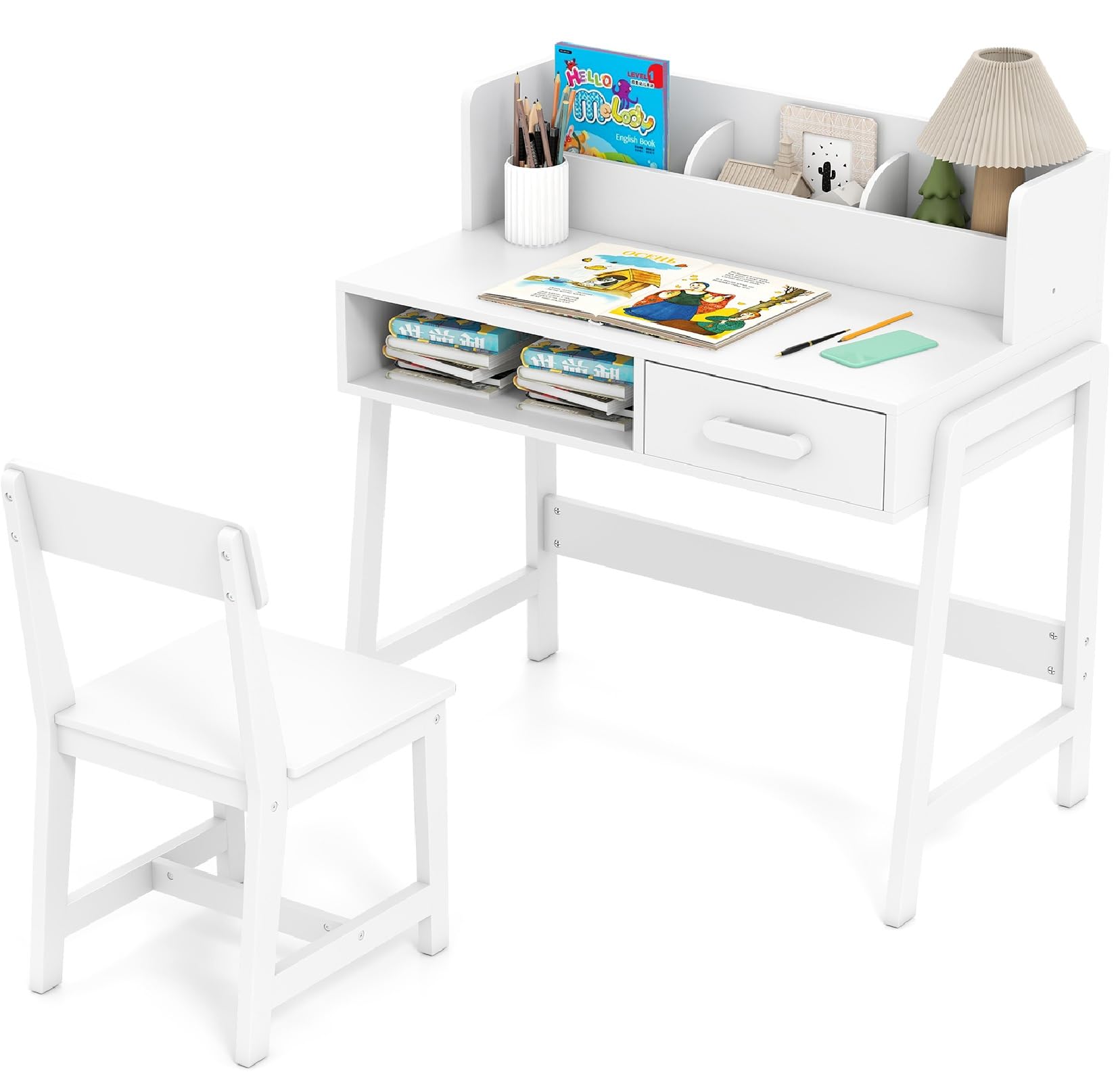 Kids Study Desk and Chair Set with Storage