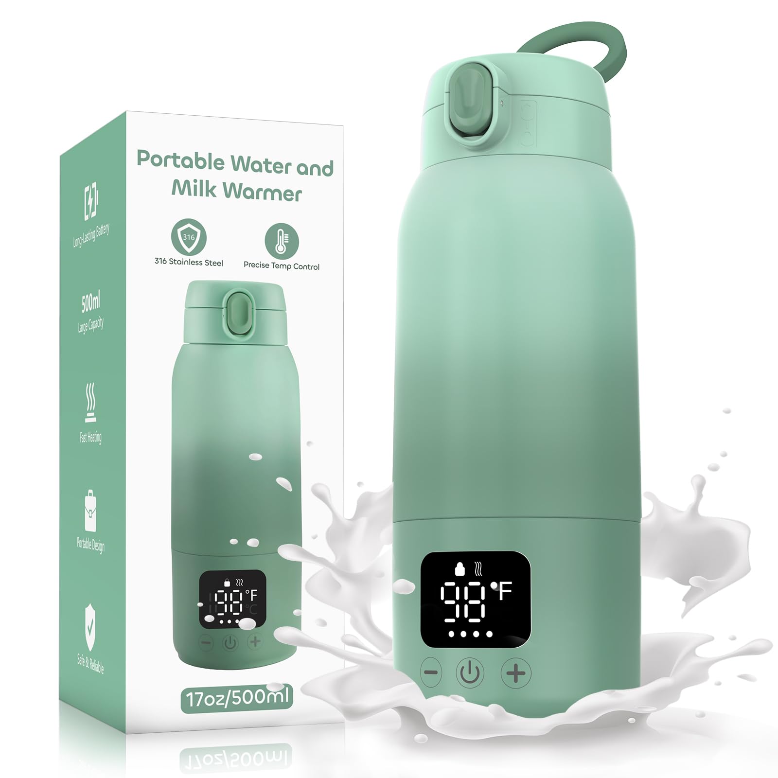 Portable Bottle Warmer for Travel,17oz Portable Milk Warmer for Baby Fast Heating